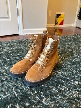 crown & ivy suede combat boots with faux fur details